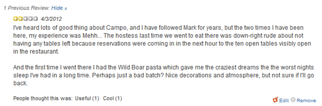 Campo Yelp Review #1 - Daniel Herr